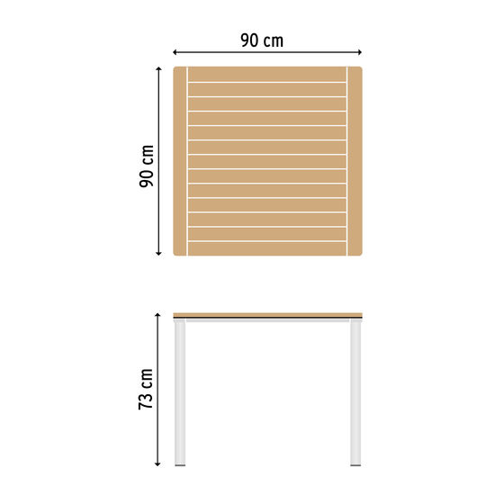 Portland Tisch Edelstahl 90 x 90 Tischplatte Teak
