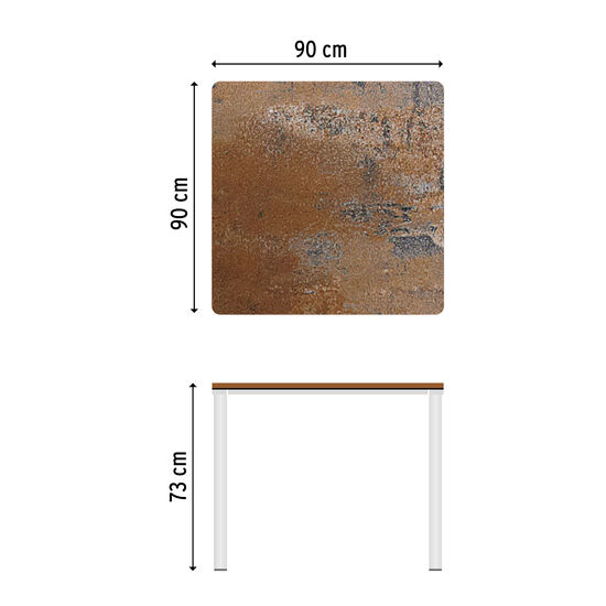 Portland Tisch Edelstahl 90 x 90 Tischplatte Kunstharz Patina Graubraun