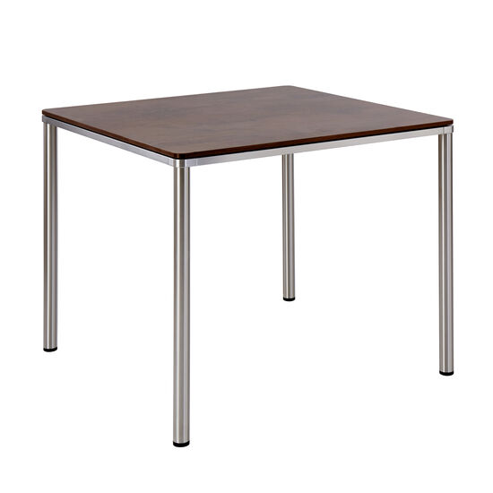 Portland Tisch Edelstahl 90 x 90 Tischplatte Kunstharz Patina Graubraun