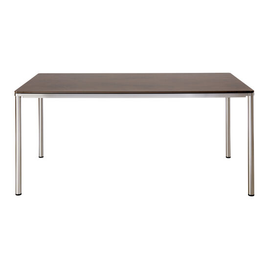 Portland Tisch Edelstahl 165 x 90 Tischplatte Kunstharz Patina Graubraun