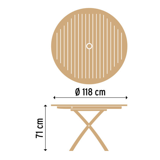Folding Table rund 120 mit Schirmloch