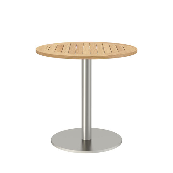 Ronda Mittelfußtisch Edelstahl rund 80 Tischplatte Teak