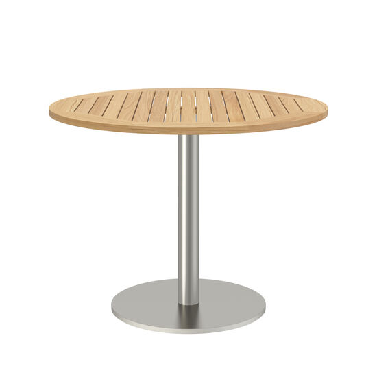 Ronda Mittelfußtisch Edelstahl rund 100 Tischplatte Teak