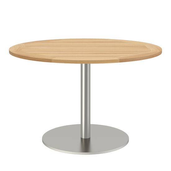 Ronda Mittelfußtisch Edelstahl rund 120 Tischplatte Teak