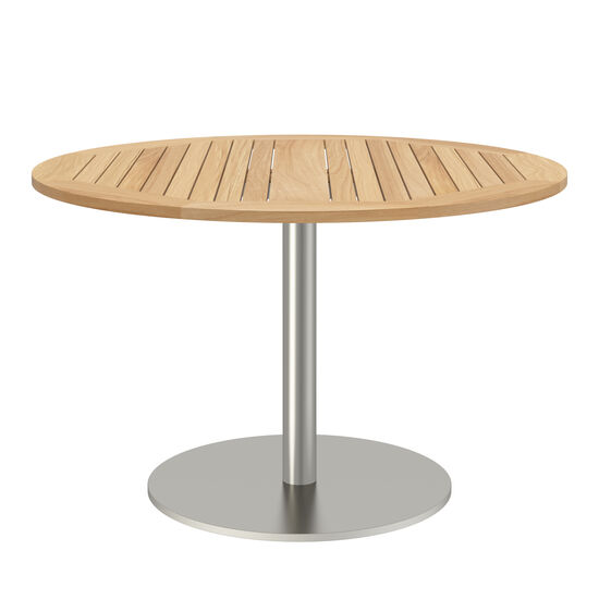 Ronda Mittelfußtisch Edelstahl rund 120 Tischplatte Teak