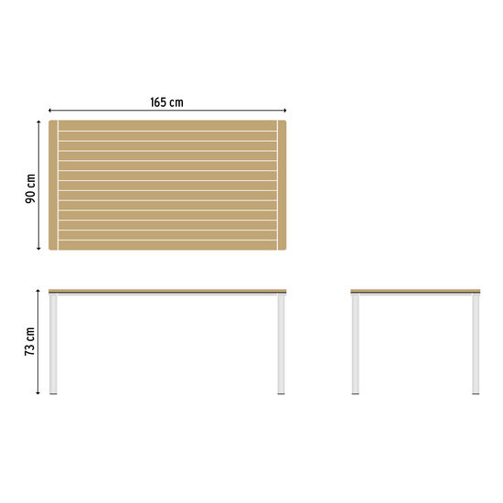 Portland Tisch Aluminium 165 x 90 Tischplatte Teak