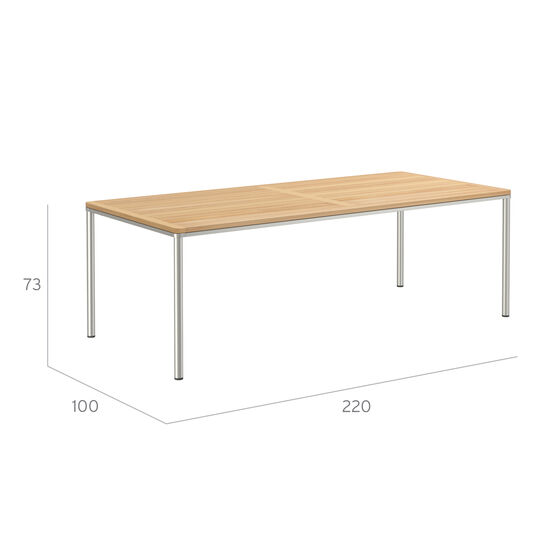 Portland Tisch Edelstahl 220 x 100 Tischplatte Teak