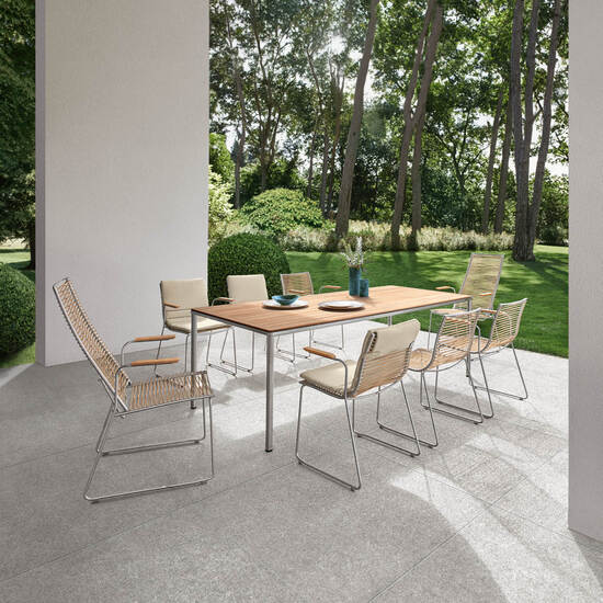 Portland Tisch Edelstahl 220 x 100 Tischplatte Teak