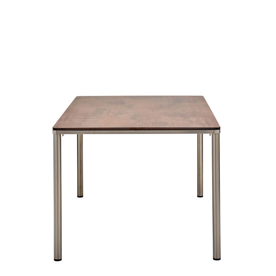 Portland Tisch Edelstahl 140 x 90 Tischplatte Kunstharz Patina Graubraun