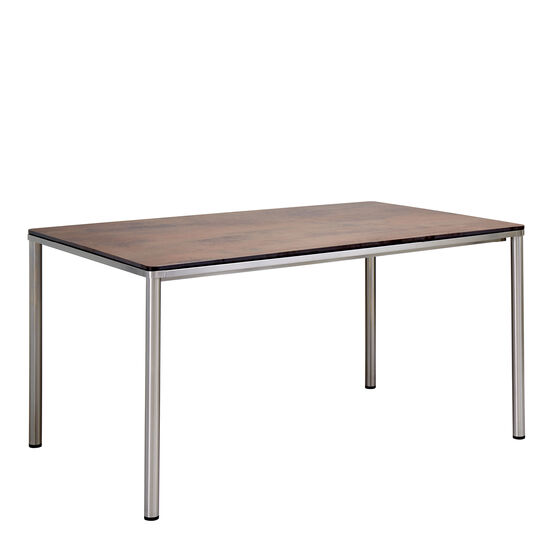 Portland Tisch Edelstahl 140 x 90 Tischplatte Kunstharz Patina Graubraun