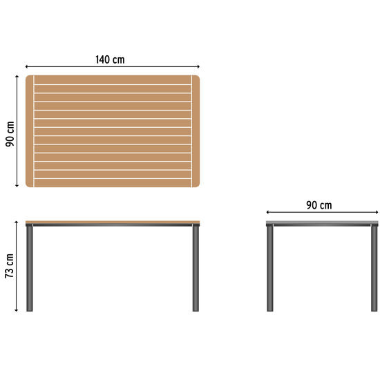 Portland Tisch Graphit 140 x 90 Tischplatte Teak