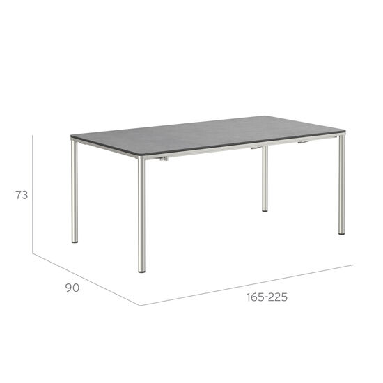 Portland Ausziehtisch Edelstahl 165-225 x 90 Tischplatte Kunstharz Shade
