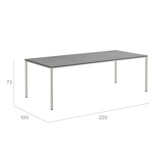 Portland Tisch Edelstahl 220 x 100 Tischplatte Kunstharz Shade