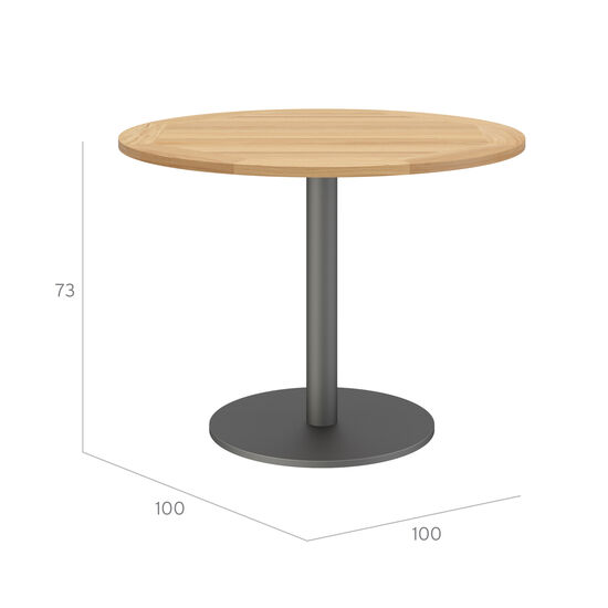 Ronda Mittelfußtisch Graphit rund 100 Tischplatte Teak