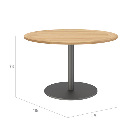 Ronda Mittelfußtisch Graphit rund 120 Tischplatte Teak