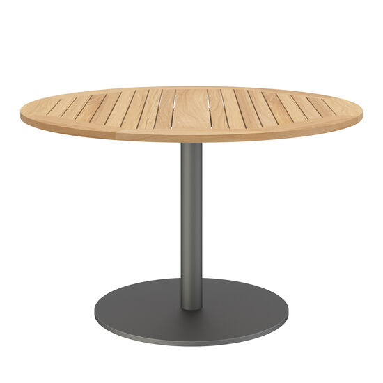 Ronda Mittelfußtisch Graphit rund 120 Tischplatte Teak