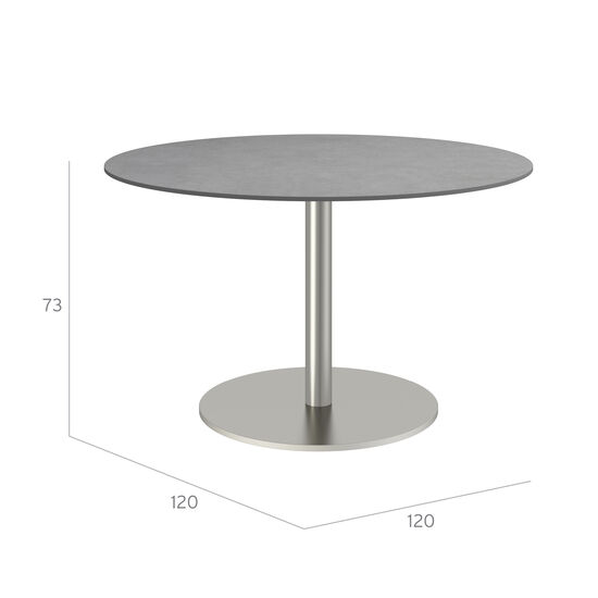Ronda Mittelfußtisch Edelstahl rund 120 Tischplatte Kunstharz Shade