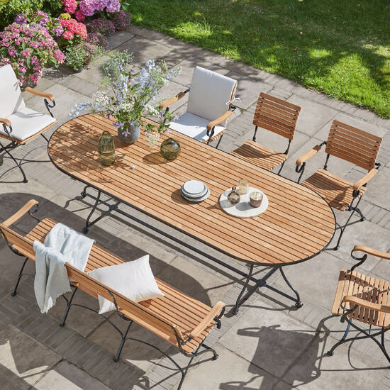 Fontenay Tisch oval 260 x 100, Teakleisten