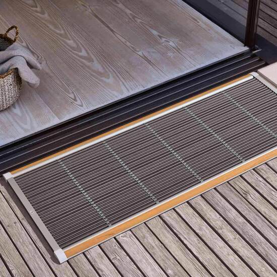 Terrassenmatte lang Silber 175 x 70 mit Teakleiste