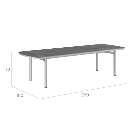 Temper Tisch Eloxal 280 x 100 Tischplatte Keramik