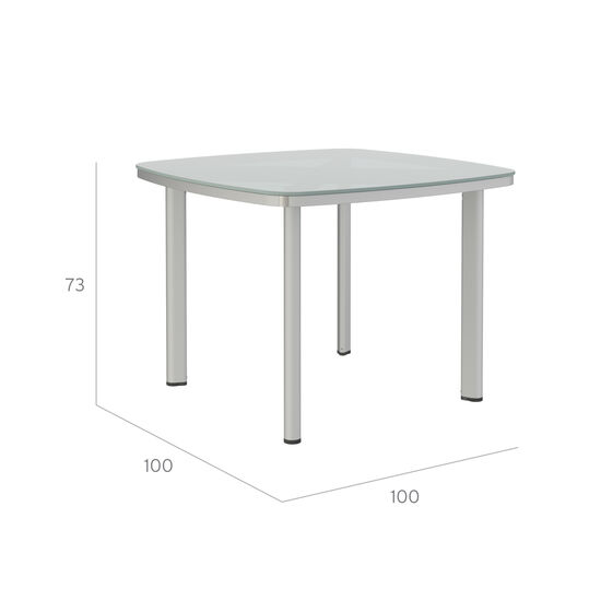 Temper Tisch Eloxal 100 x 100 Tischplatte Glas