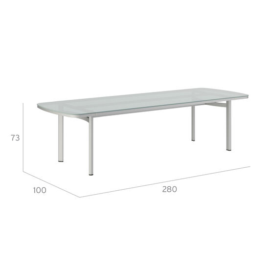 Temper Tisch Eloxal 280 x 100 Tischplatte Glas