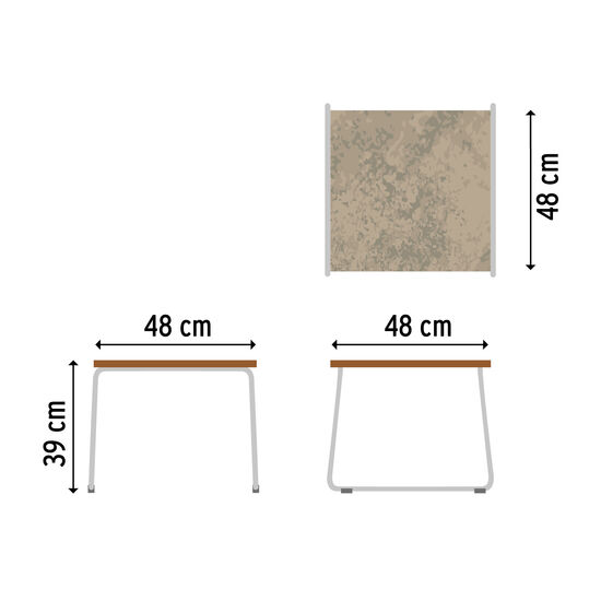 Pan Beistelltisch Edelstahl 48 x 48 Patina Graubraun