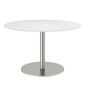 Ronda Mittelfußtisch Edelstahl rund 120 Tischplatte Keramik Weiß marmoriert
