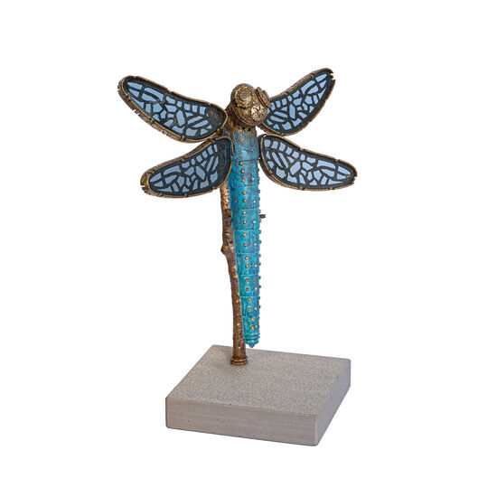 Bronzeast mit Sandsteinsockel für Biene und Libelle