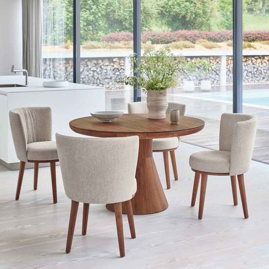 Tavo Massivholztisch rund Nussbaum, ausziehbar