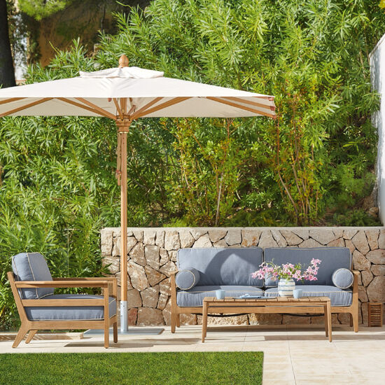 Gartenmöbel-Gartenstühle-Kissen-Loungemöbel-Sessel,Hocker&Poufs-Armlehnstuhl-Element mit Armlehne-Rückenkissen Armlehnstuhl-Sitzkissen-Teakholz-Gewebe