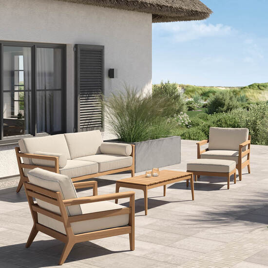 Newhaven Hocker inkl. Auflage Dessin "Linum/Keder Indigo"