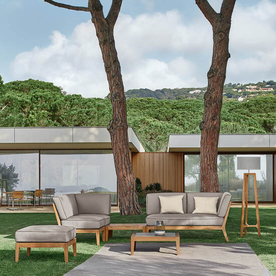 Valencia Lounge Chaiselongue links inkl. Auflagen Dessin "Stone/Keder Taupe"