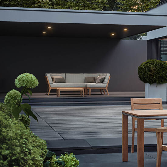 Valencia Lounge Eckelement inkl. Auflagen Dessin "River/Keder Baltic"