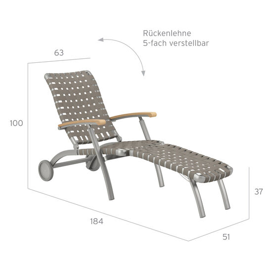 United States Deck Chair Silk mit Rädern und verlängerter Fußstütze