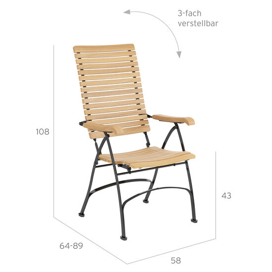 gartenstuhl-armlehnen-teakholz-stahl-klappbar-verstellbar-fontenay-recliner-teak-frontansicht-bemassung-text