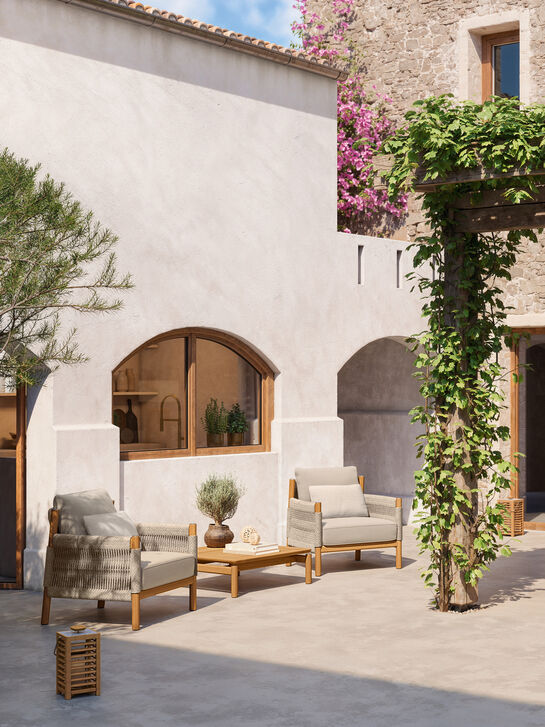 Cavo Lounge Sessel Beige inkl. Auflagen Travertin