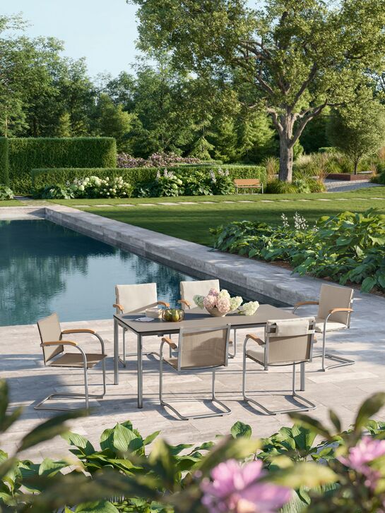 Portland Ausziehtisch Edelstahl 165-225 x 90 Tischplatte Kunstharz Shade