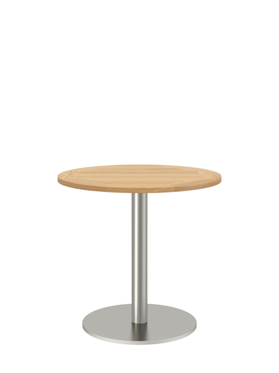 Ronda Mittelfusstisch Edelstahl rund 80 Tischplatte Teak