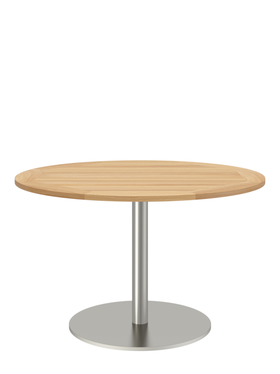 Ronda Mittelfusstisch Edelstahl rund 120 Tischplatte Teak