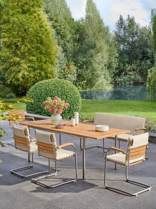 Portland Ausziehtisch Edelstahl 165-225 x 90 Tischplatte Teak