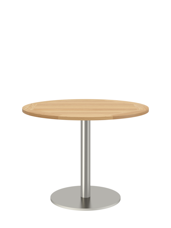 Ronda Mittelfusstisch Edelstahl rund 100 Tischplatte Teak